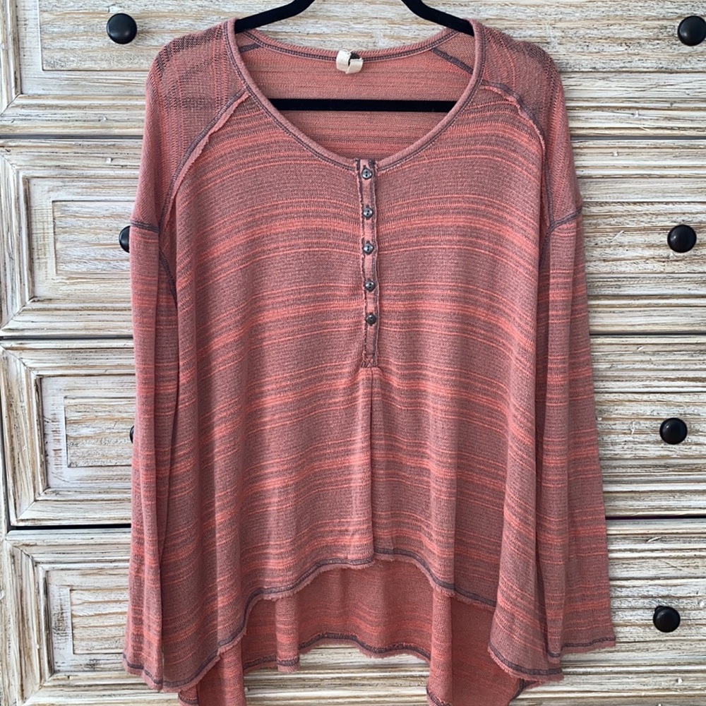 Free People - Striped Button Long-sleeve Top